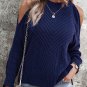Navy Cold Shoulder Texture Long Sleeve Sweater