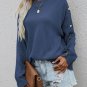 15  Blue Crew Neck Buttons Drop Shoulder Pullover Sweater