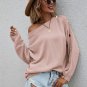 Pink Crew Neck Buttons Drop Shoulder Pullover Sweater