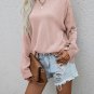Pink Crew Neck Buttons Drop Shoulder Pullover Sweater