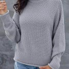Gray Oversized Chunky Batwing Long Sleeve Turtleneck Sweater