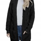 Black Pocketed Cable Knit Cardigan