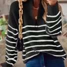 Black Striped Zipper Knit Sweater