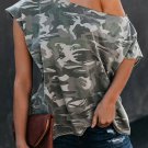 Camouflage Pattern Cut out Shoulder T Shirt