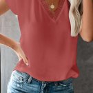 Red V Neck Lace Trim T Shirt