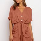 Rust V Neck Tunic Romper with Pockets