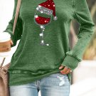 Green Christmas Hat Wine Glass Print Sequins Sweatshirt