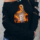 Leopard Sunflower Print Cut-out Long Sleeve Sweatshirt