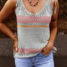Gray Striped Color Block Textured Knit Tank