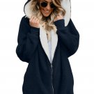 Navy Zip Down Hooded Fluffy Coat