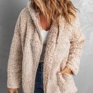Brown Open Front Long Sleeve Hooded Sherpa Coat