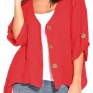 Red Roll Tab Sleeve Button Front Casual Shirt