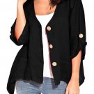 Black Roll Tab Sleeve Button Front Casual Shirt