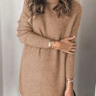 Brown Turtleneck Long Sleeve Knitted Sweater Dress