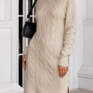 Apricot Turtleneck Pullover Bodycon Sweater Dress with Slits
