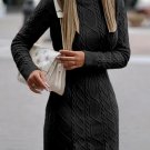Black Turtleneck Pullover Bodycon Sweater Dress with Slits