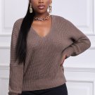 Brown Carry On Knit V Neck Pullover Sweater