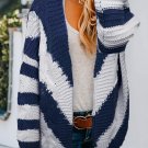 Blue Color Block Open Front Knitted Cardigan