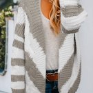 Gray Color Block Open Front Knitted Cardigan