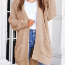 Khaki Open Front Pocket Casual Knitted Cardigan