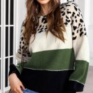 Leopard Colorblock Drop Shoulder Long Sleeve Knitted Sweater