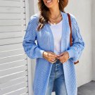 Sky Blue Open Front Cable Sleeve Long Cardigan