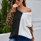 Leopard Print Contrast Color V Neck Sweater