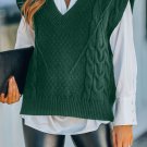 Green V Neck Twist Knitted Vest Sweater