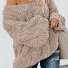 Apricot Bubblegum V Neck Braided Knit Sweater