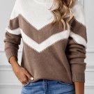 Khaki Chevron Colorblock Crew Neck Sweater