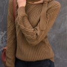 Brown Strapped Cut out Shoulder Turtleneck Sweater
