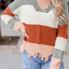Orange Colorblock Distressed Sweater