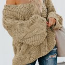 Khaki Bubblegum V Neck Braided Knit Sweater
