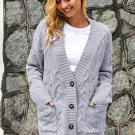 Gray Open Front Button Down Knit Cardigan Coat
