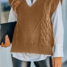 Brown V Neck Twist Knitted Vest Sweater