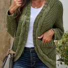 Green Chunky Knit Solid Cardigan with Pocket