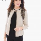 NWT CHICO'S PETITE NEUTRAL BEADED SEED STITCH CARDIGAN, 3 L XL 16 18 #570200348