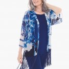 NWT CHICO'S TRAVELERS AZURE BLUE PATCHWORK FRINGE JACKET, L/XL 16 18 XL 1X