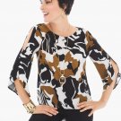NWT CHICO'S BREVITY BROWN ABSTRACT FLORAL COLD SHOULDER TOP, 2 12 14 M L LARGE