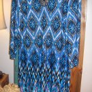 NWOT CHICO'S TURQUOISE TEAL GEO GRACE IKAT EMBELLISHED JERSEY DRESS, 2 12 14 L