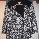 NWT $129 CHICO'S BLACK WHITE IKAT ASYMMETRICAL ZIP MOTO JACKET, SIZE 2 M/L 12/14