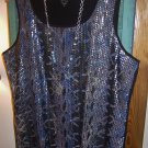NWT CHICO'S BLACK, TEAL FLOCKED PATTERN SEQUIN TANK, 2 M/L 12/14 - #570061335