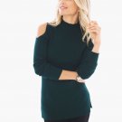NWT CHICO'S SWISS PINE GREEN COLD SHOULDER SYDNEY RIB TUNIC SWEATER, 0 S 4 6
