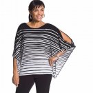 NWT CHICO'S KNIT KIT BLACK WHITE PAINTBRUSH STRIPE PONCHO, S/M 10 12 14 LARGE