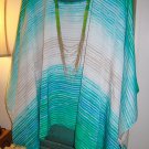 NWT CHICO'S GREEN WHITE STRIPE BEADED PONCHO, SZ S/M 12/14/16 #570208361