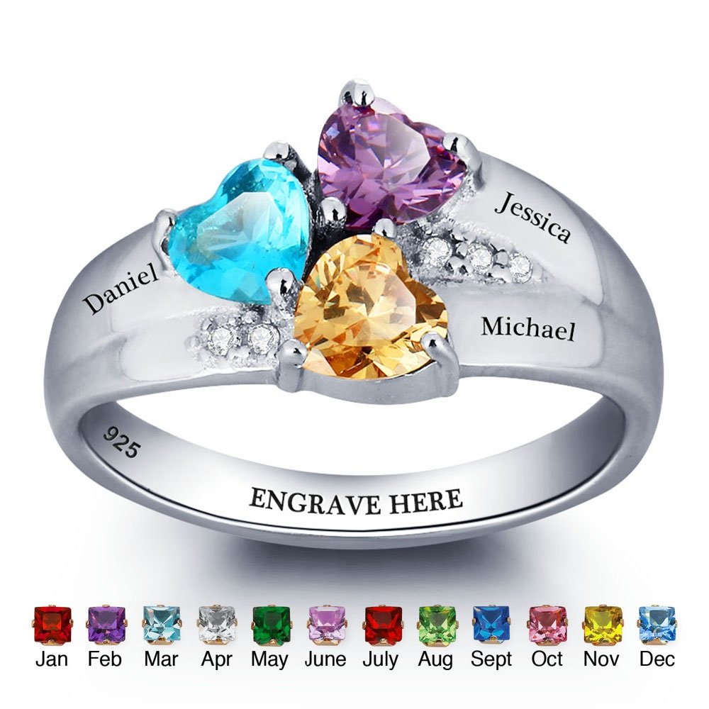 Birthstone Engraved Personalized Ring Sterling Silver (RI101793)