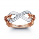 Engraved Personalized Infinity Silver Ring With Rose Gold Plating (RI101795)