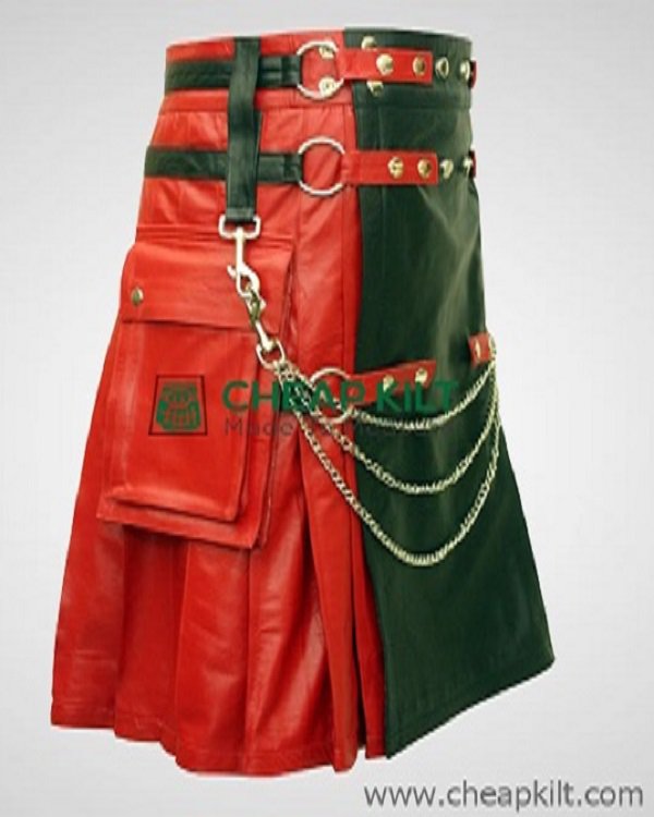 Modish Red and Black Leather Kilt - Leather Kilts For Men - Cheap Kilt