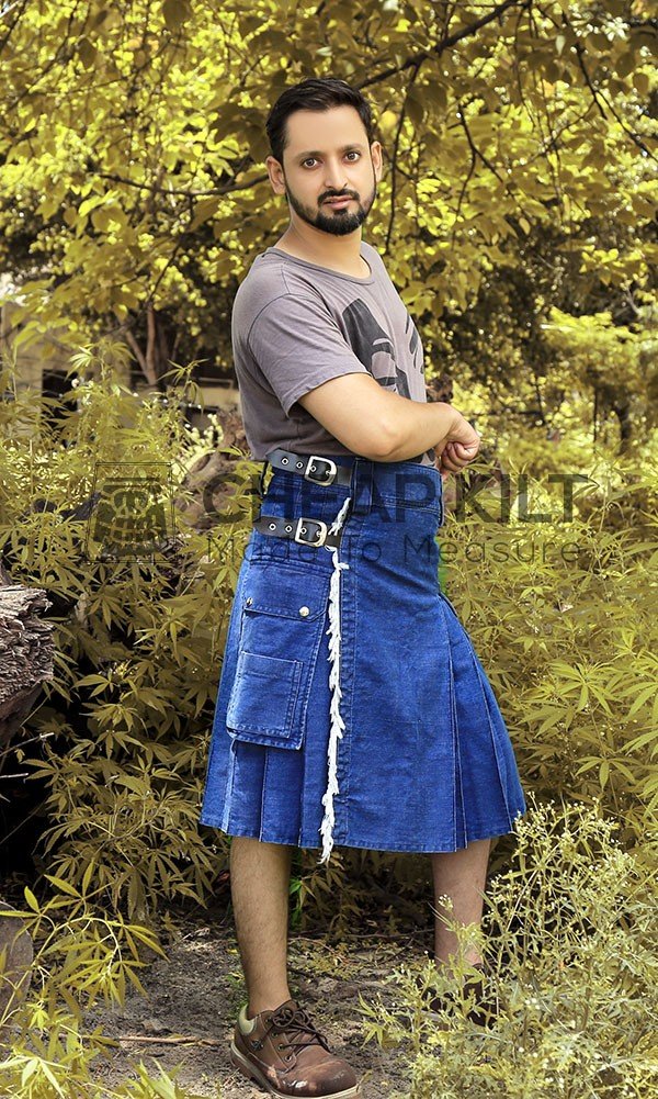 Stylish Blue Denim Kilt - High Quality Kilt - Cheap Kilt