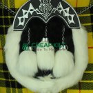 White and Black Rabbit Fur Sporran - Full Dress Sporran - Cheap Kilt